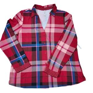 Soma Embraceable Snooze Up Plaid Red Notch Collar Pajama Top Shirt L